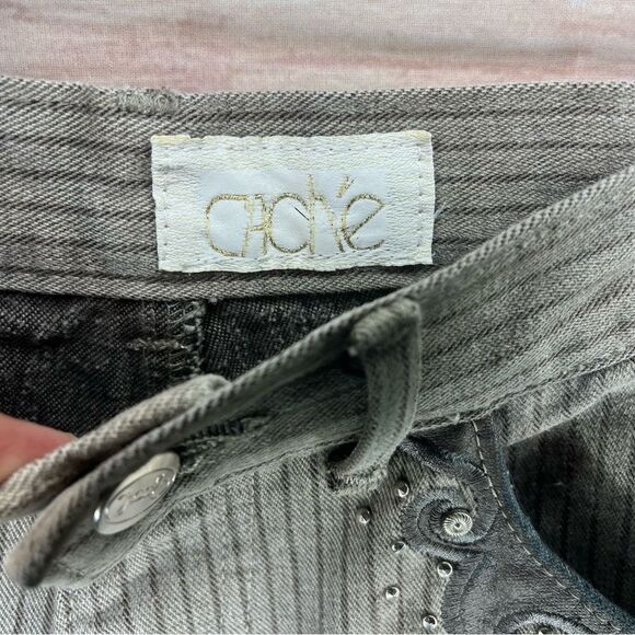 Cache Women’s Small Size 4 Brown Pin Striped Rhinestone Pockets Cotton Pants - Picture 8 of 9